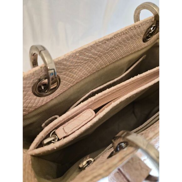 Talbots Blush Pink Genuine Italy Leather Tote Bag Snakeskin Embossed Purse - Picture 7 of 11